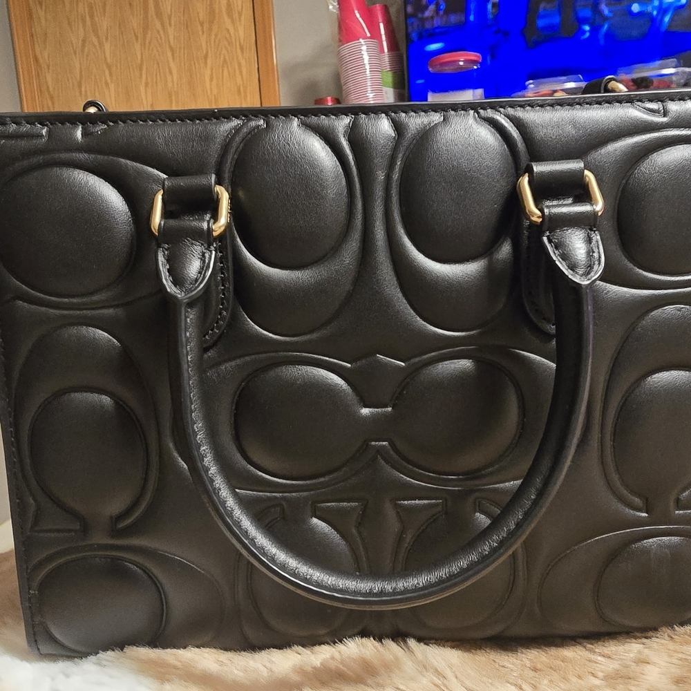 Small Maggie Coach Black Quilted Purse with Gold Hardware - Picture 6 of 8
